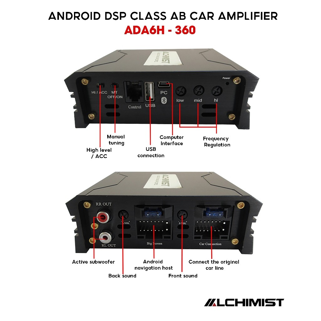 DSP Android Alchimist ADA6H 360 Amply ô tô có Bluetooth lossless 5.1 Chỉnh App cắt tần chuyên nghiệp