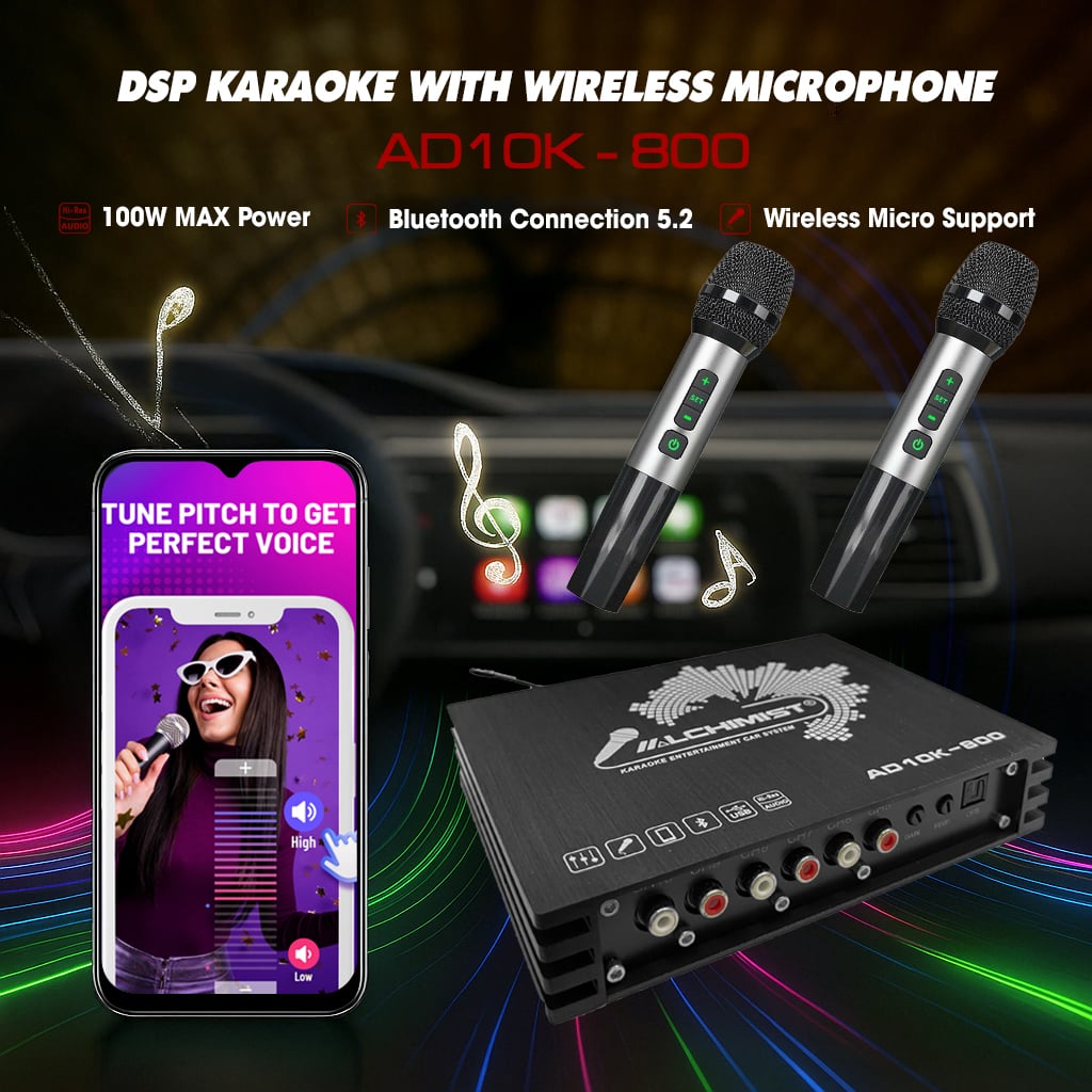 DSP Kèm Mic Hát Karaoke Trên Xe Ô Tô, Cắm Giắc nguyên bản Không Cần Đấu Nối Trên Màn Hình chính cho Loa ô tô