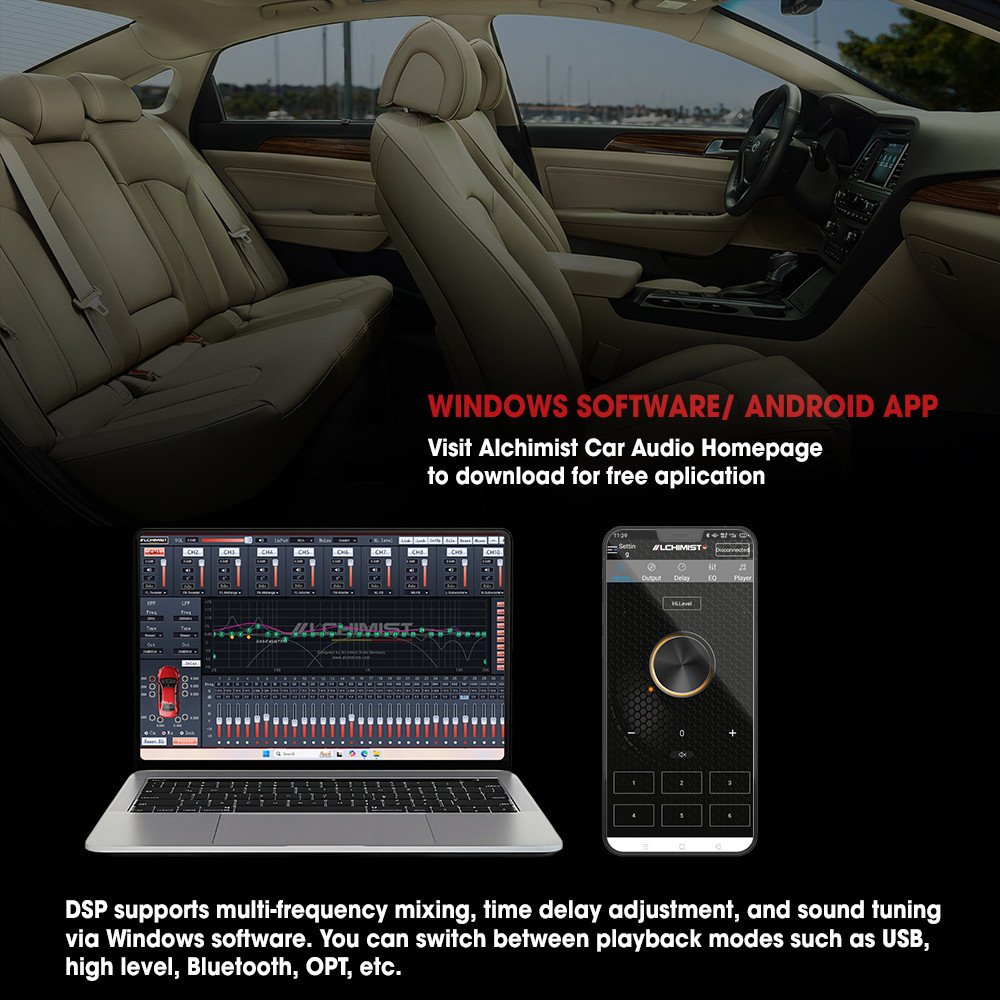 Bộ Khuếch Đại Xe Hơi DSP Alchimist AD10H-700 10 Kênh - Tích hợp phần mềm Android và App Máy tính PC cắt tần chỉnh độ trễ