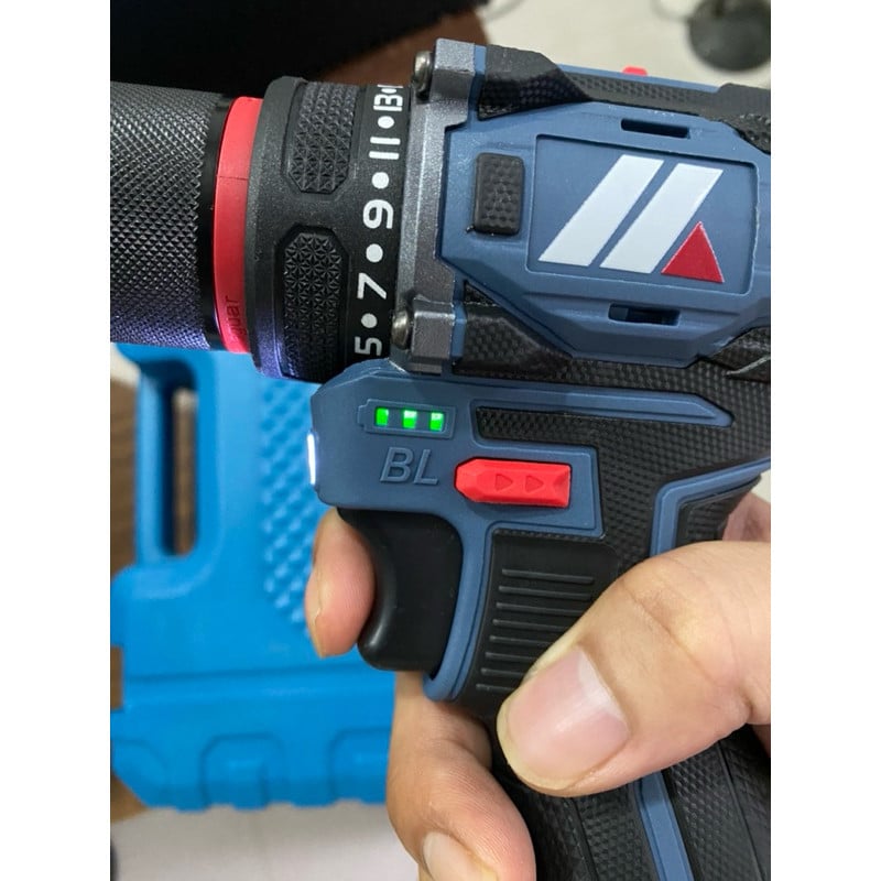 bộ máy khoan pin động cơ không chổi than 18v cao cấp 2 pin công suất cao kèm hộp đựng và đầy đủ phụ kiện và sạc