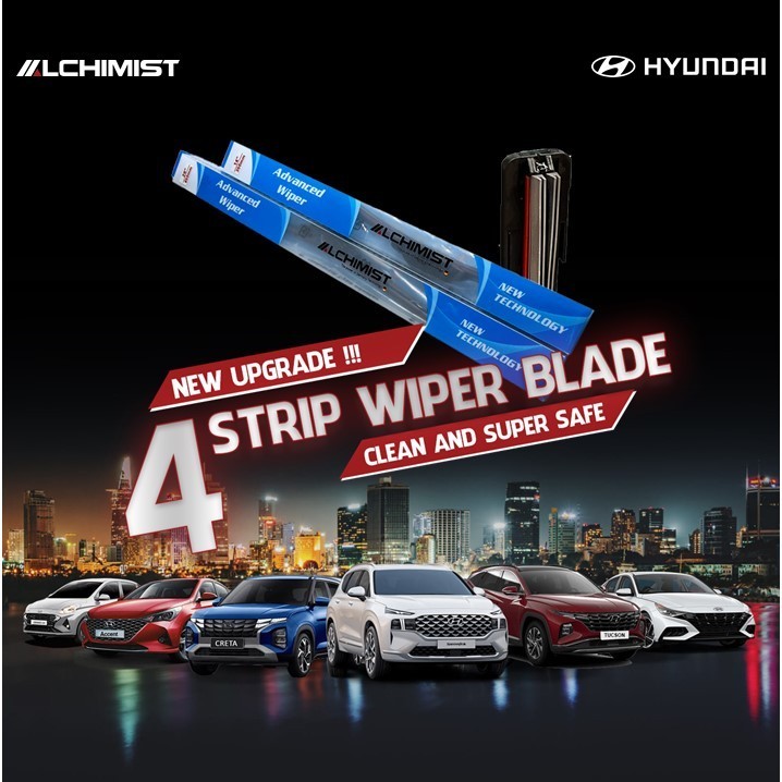 Gạt Mưa Ô tô HYUNDAI Loại Silicon 4 Lưỡi Cao Cấp, cần gạt nước Thiết Kế Thông Minh, Gạt Êm Và Sạch Hơn
