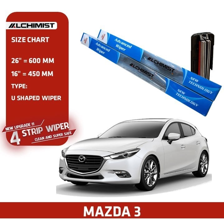 Gạt Mưa Ô tô MAZDA Loại Silicon 4 Lưỡi Cao Cấp, cần gạt nước Thiết Kế Thông Minh, Gạt Êm Và Sạch Hơn