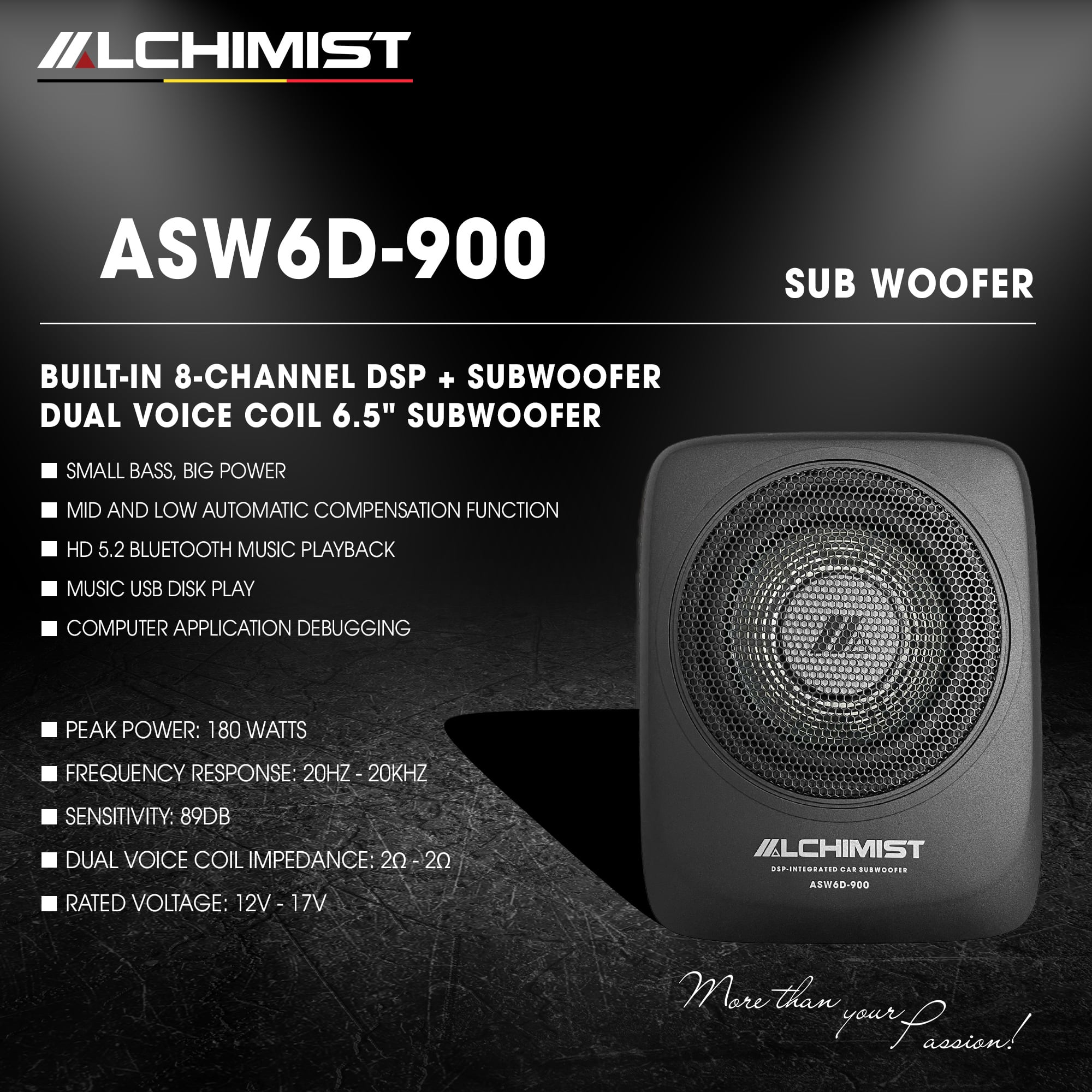Loa Sub Ô tô Liền DSP Khuếch Đại Âm Thanh Alchimist ASW6D-900 Âm Bass Mạnh Mẽ Chính Hãng BH 12 Tháng