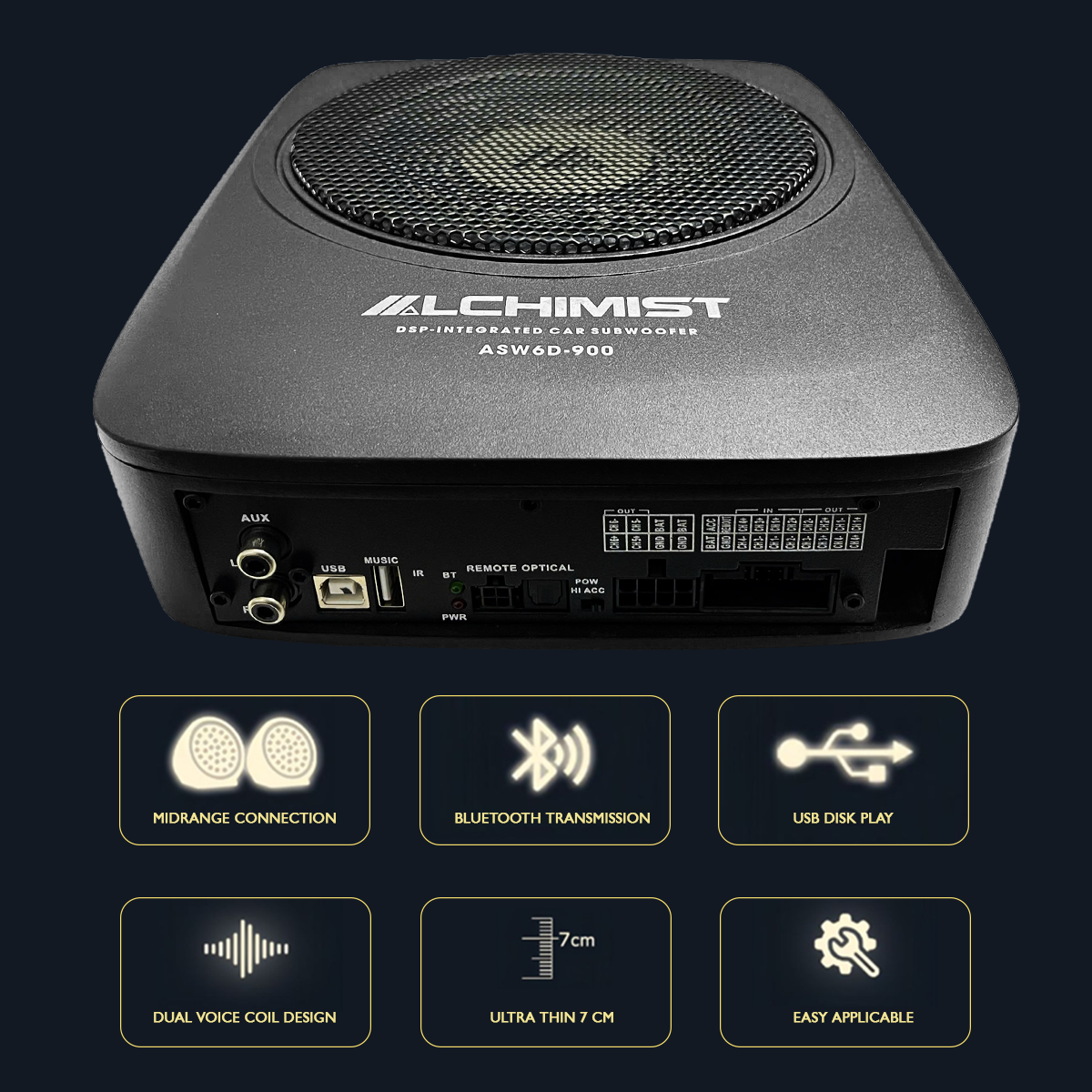 Loa Sub Ô tô Liền DSP Khuếch Đại Âm Thanh Alchimist ASW6D-900 Âm Bass Mạnh Mẽ Chính Hãng BH 12 Tháng