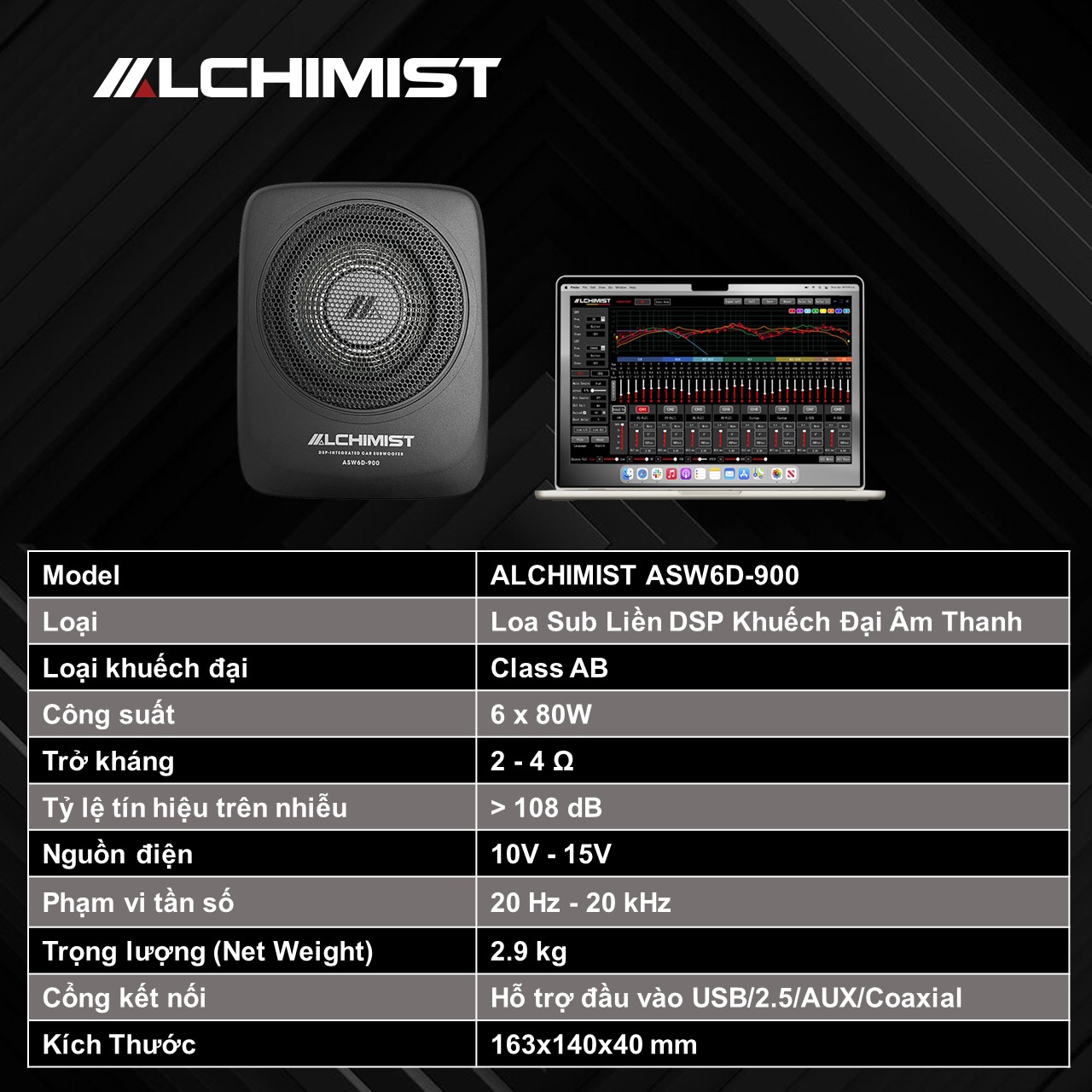 Sub Gầm Ghế ALCHIMIST ASW6D-900 - DSP Tích Hợp 8 Kênh