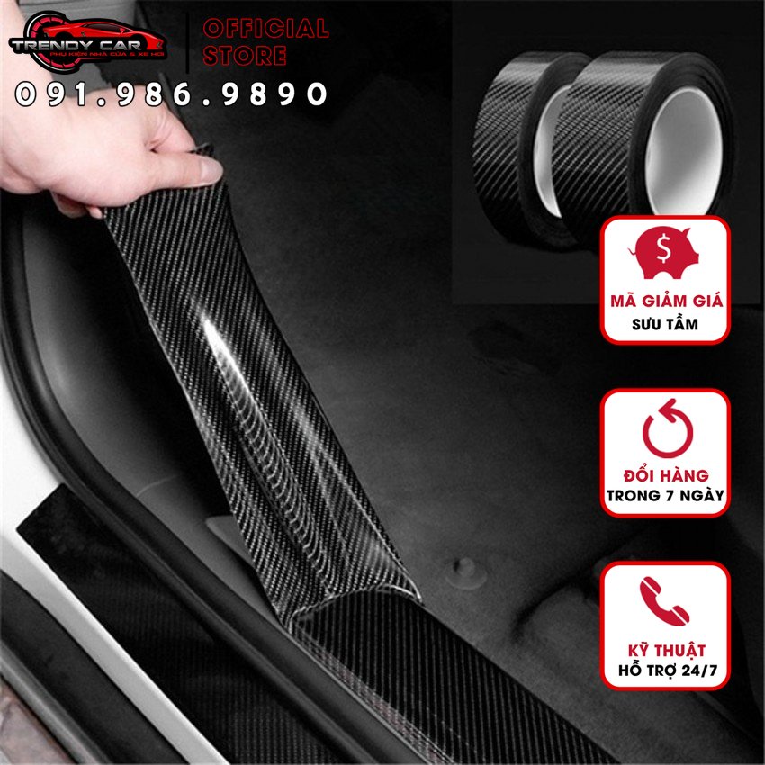 Decal Carbon Bảo Vệ Ô tô Miếng Dán Chống Trầy, Ốp chân Gắn Cửa Bảo Vệ chống Bước Trang Trí Xe Ô Tô Băng Fiber 3D