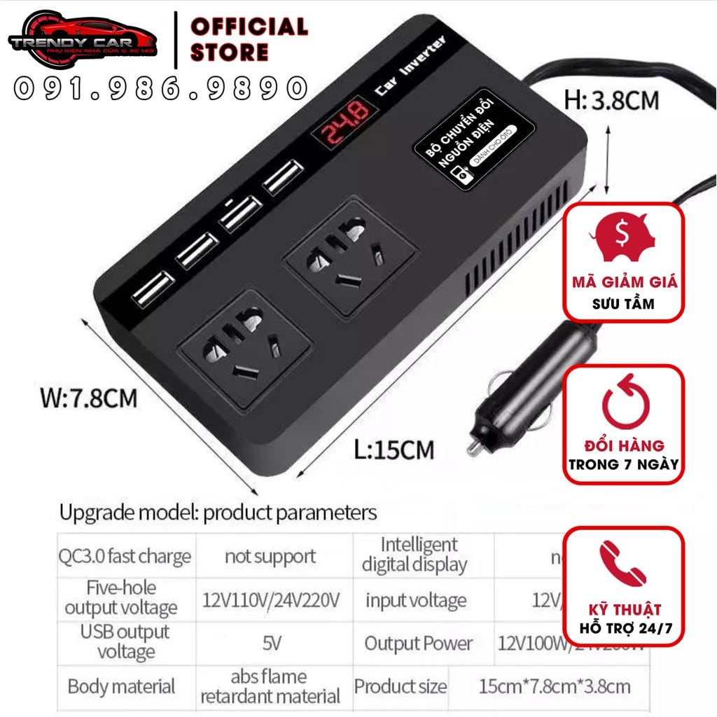 Adapter Đổi điện tẩu sạc 12v ra 220v cắm laptop, Bộ Chuyển Đổi Nguồn Điện 12v Sang 220v 12v / 24v Chuyên Dụng Cho Xe Hơi