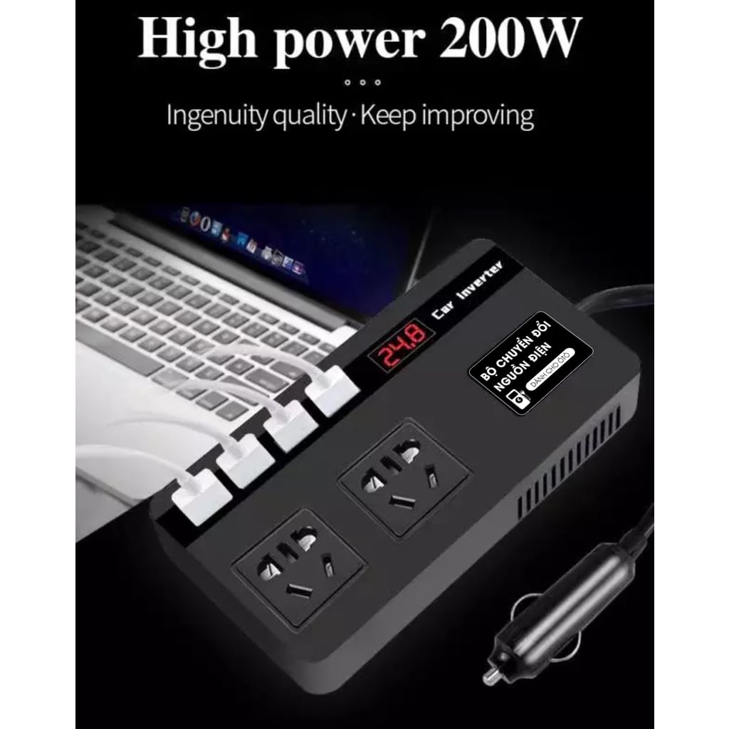 Adapter Đổi điện tẩu sạc 12v ra 220v cắm laptop, Bộ Chuyển Đổi Nguồn Điện 12v Sang 220v 12v / 24v Chuyên Dụng Cho Xe Hơi