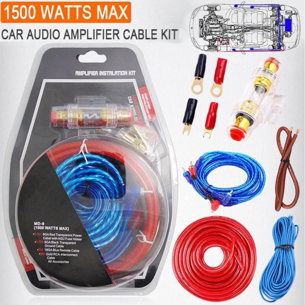 Bộ dây nguồn + dây tín hiệu lắp ampli ô tô 8AWG