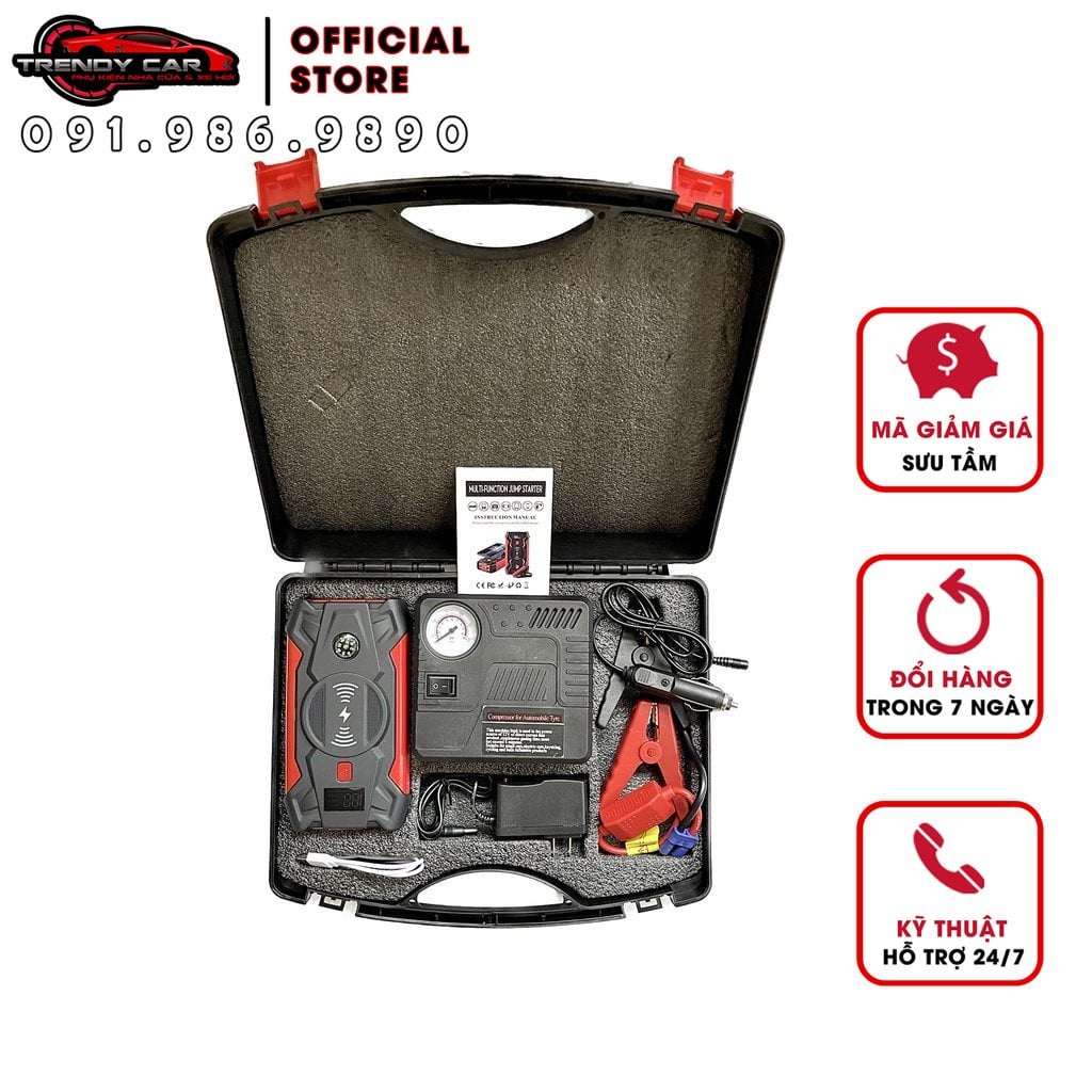 Bộ kích điện đề nổ cứu hộ ô tô cho bình ắc quy 12v ô tô xe máy công suất lớn kiêm sạc dự phòng không dây High Energy 39.800 mAh