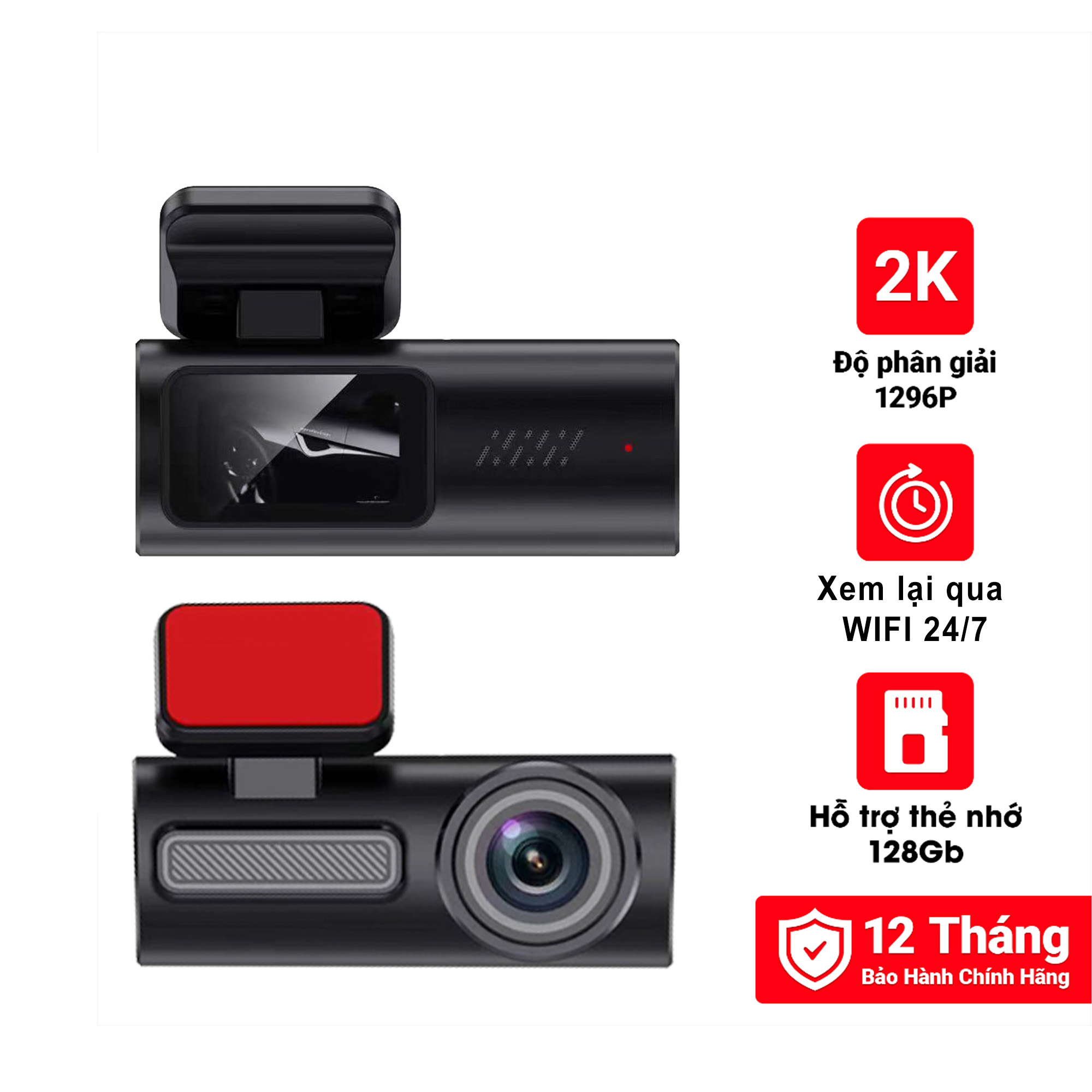 Camera Hành Trình Ô Tô Độ Phân Giải 2K Kết Nối Wifi có màn hình LCD hiển thị Bảo Hành 12 tháng