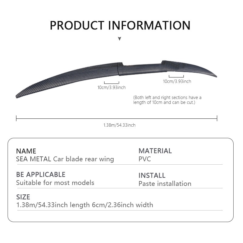 Cánh Gió Thể Thao Ô Tô, Đuôi Gió Xe Hơi Đuôi Gió Gắn Cốp Xe Chất Liệu Cao Su Cao Cấp Cấu Tạo 3 Khúc Đặc Biệt Đẹp Mắt