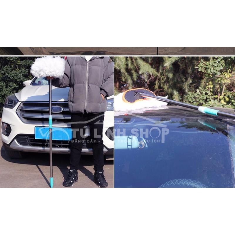 Chổi lông cán dài lau rửa xe ô tô siêu tạo bọt cán dài 1m25