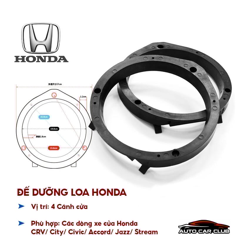 Combo Dưỡng loa cánh Honda loại viền loa cánh Honda - Đế loa Honda 6.5 icnh (16cm) Honda Plug & Play
