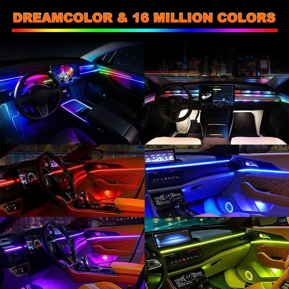 Dây Đèn Led Ambient Light RGB suối chảy 5V Cổng USB Trang Trí Nội Thất Xe Hơi Kèm Điều Khiển Từ Xa