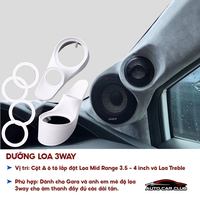 Dưỡng loa độ cột A gắn loa mid trung 10cm , treble 6cm chất liệu nhựa ABS trắng giá đỡ loa cột A cho loa Tweeter - Phụ kiện loa