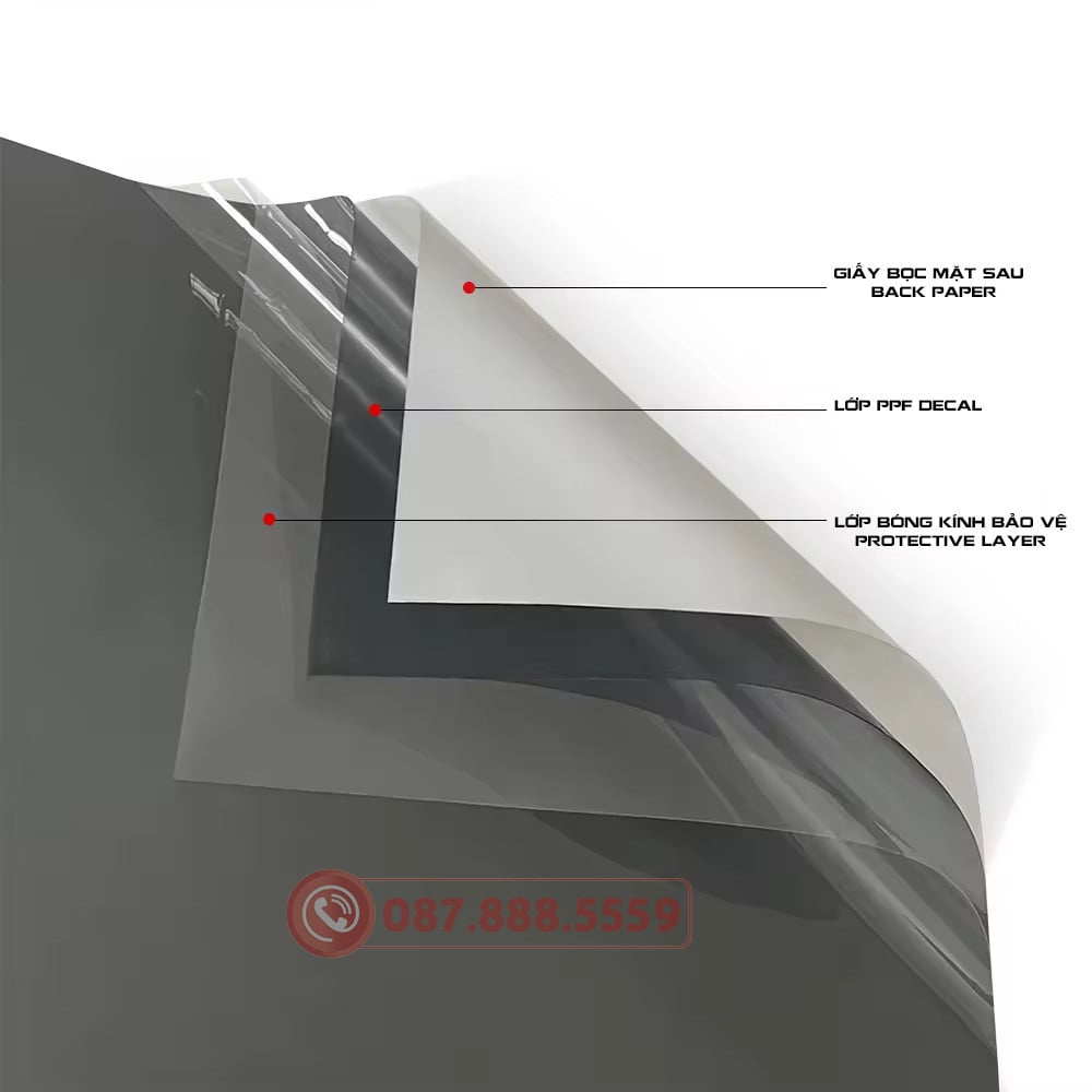 Decal PPF 3 Lớp chuyên dụng khói nhạt cho đèn pha Phủ Bóng đen khói PPF. Chống xước, chống ố vàng đến 5năm.Khổ cao 30cm