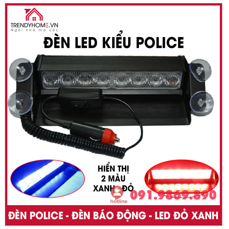 Đèn chớp xanh đỏ, đèn khẩn cấp cho xe hơi, đèn nháy báo động xanh đỏ phiên bản cao cấp vỏ kim loại