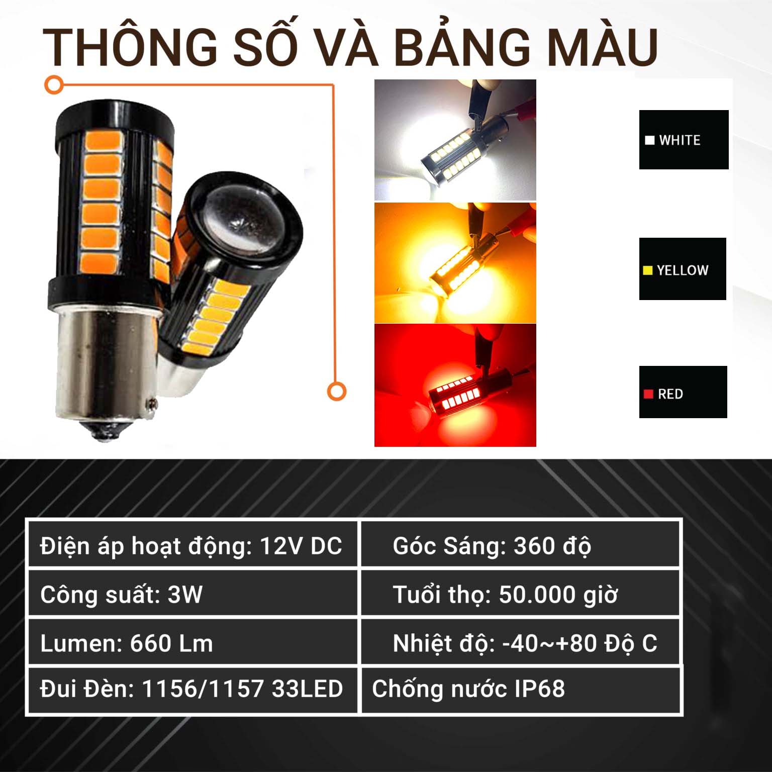 Bộ 2 Đèn LED Tín Hiệu Cho Xe Hơi 33 mắt Led ánh sáng trắng, đỏ, vàng mã 1156, 1157 loại 150 độ và 180 độ, T20, T25