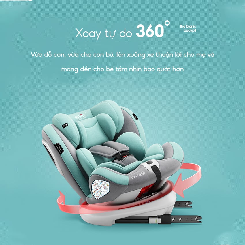 Ghế ngồi ôtô cho bé Ghế Xoay 360 độ An toàn đồng hành cùng bé mọi nẻo đường tiêu chuẩn Isofix & Latch cho bé từ 0 - 12 tuổi