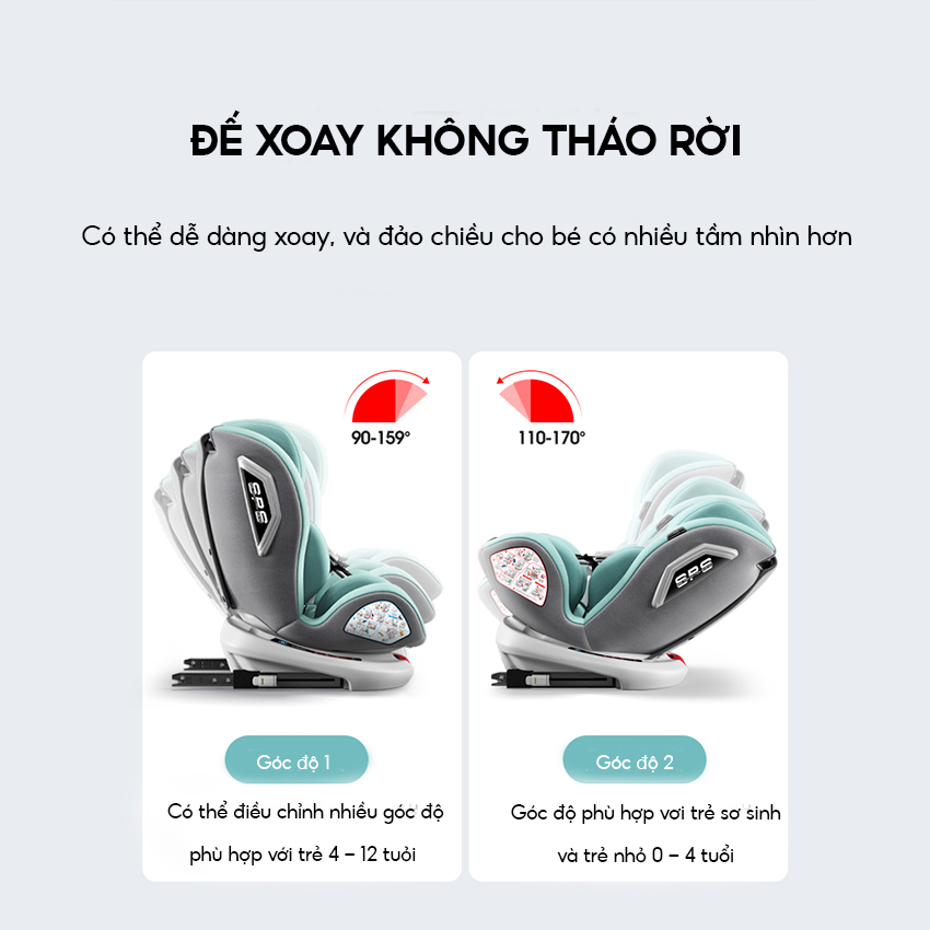 Ghế ngồi ôtô cho bé Ghế Xoay 360 độ An toàn đồng hành cùng bé mọi nẻo đường tiêu chuẩn Isofix & Latch cho bé từ 0 - 12 tuổi