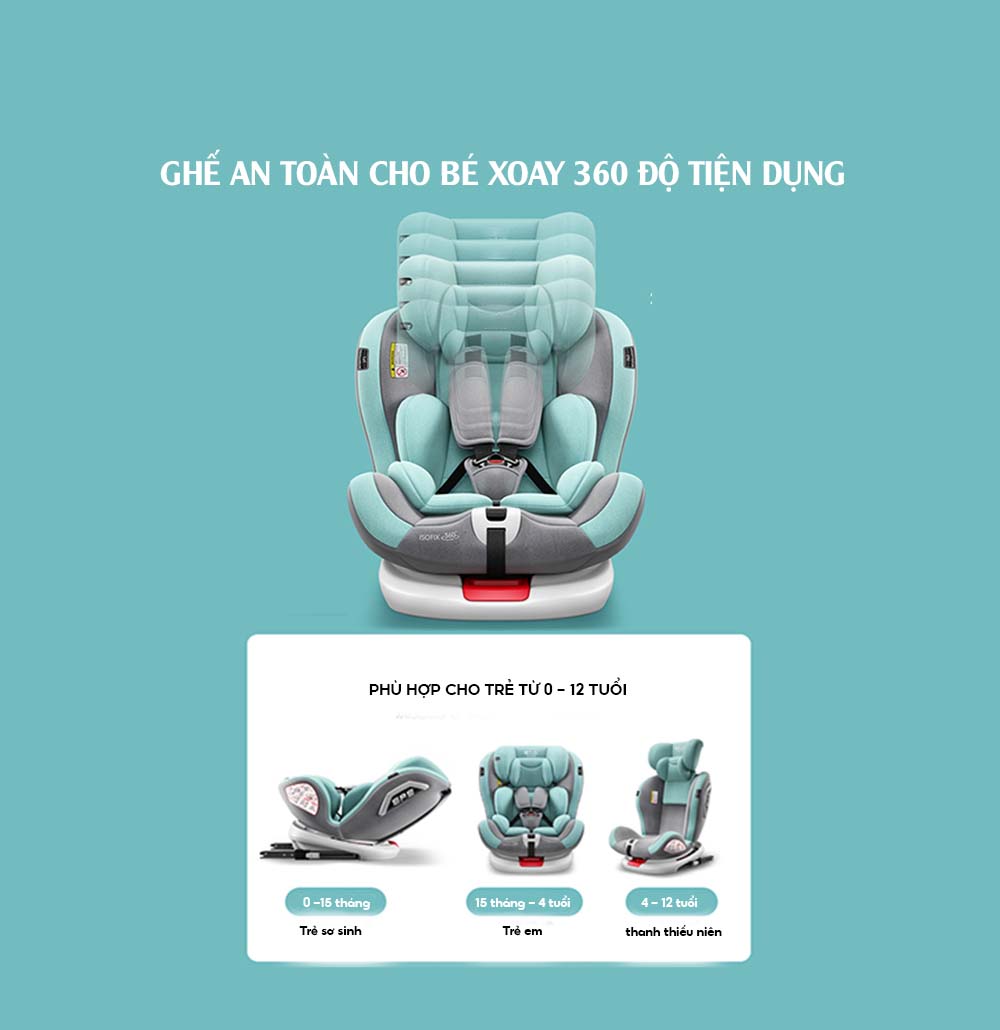 Ghế ngồi ôtô cho bé Ghế Xoay 360 độ An toàn đồng hành cùng bé mọi nẻo đường tiêu chuẩn Isofix & Latch cho bé từ 0 - 12 tuổi