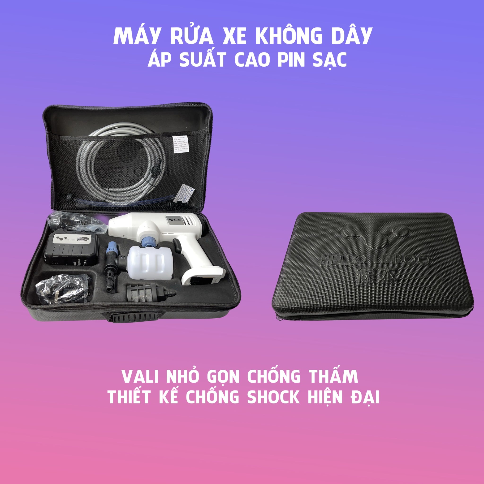 Máy rửa xe cầm tay tại nhà có pin sạc Lithium 25000 mAh máy tự phục vụ áp suất cao di động không dây 600W cao cấp