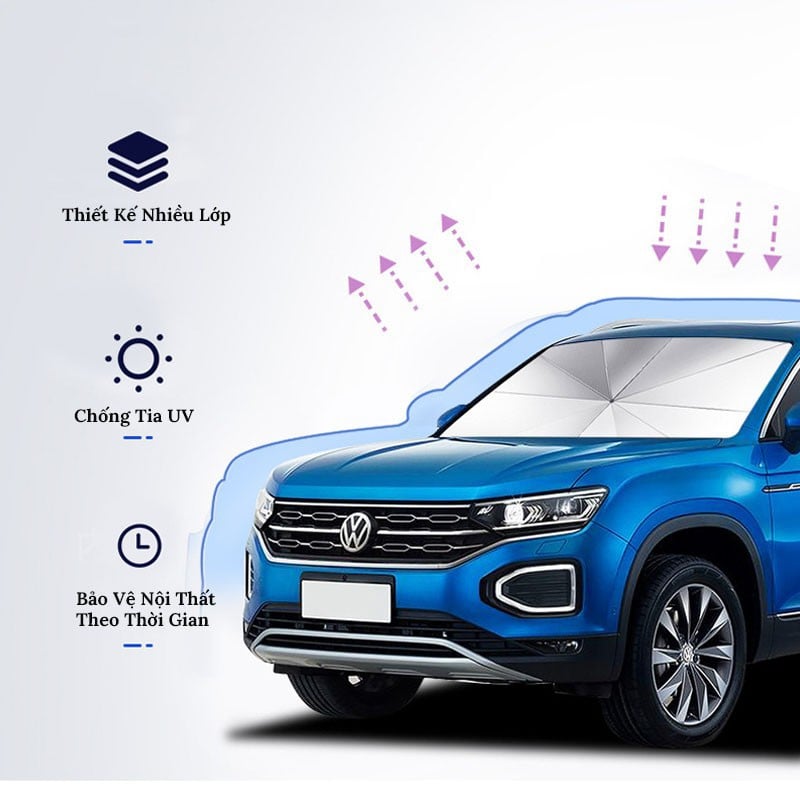 Ô chắn nắng kính lái gập gọn dù che kính lái bên trong xe hơi màu đen tráng bạc