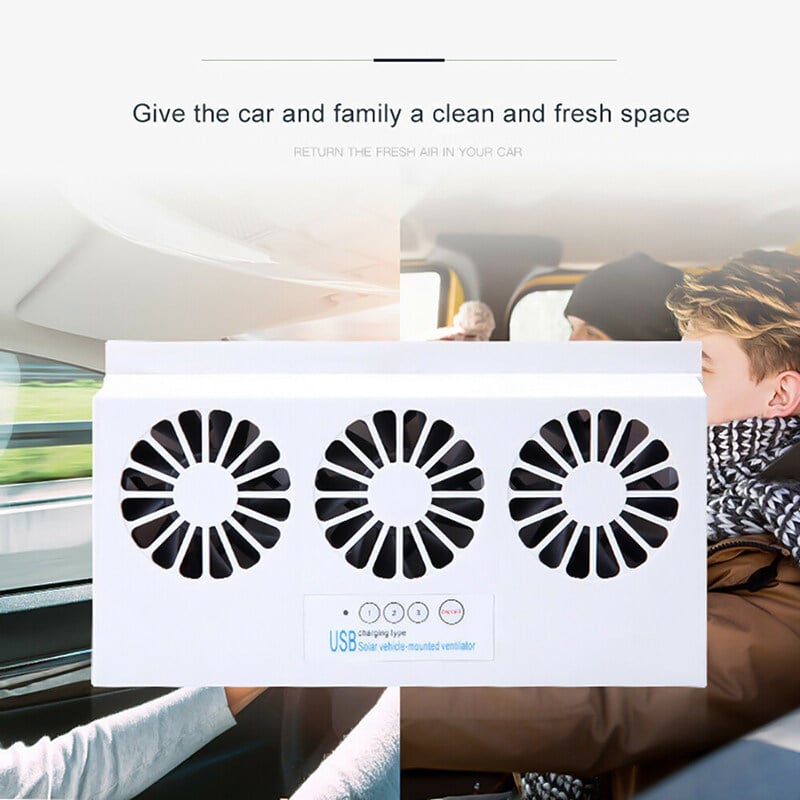 Quạt thông gió ô tô, quạt hút muì xe hơi bản nâng cấp dùng năng lượng mặt trời tích hợp pin lưu điện lắp ở cánh cửa