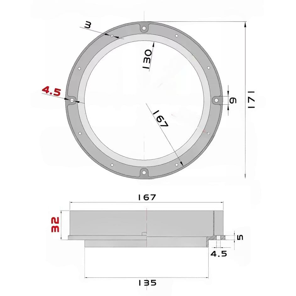 Vòng đệm đế dưỡng loa size 6.5inch ~ 160mm phụ kiện độ loa cánh xe hơi, mặt dưỡng cho xe, đệm vành loa đế cao - Phụ kiện loa
