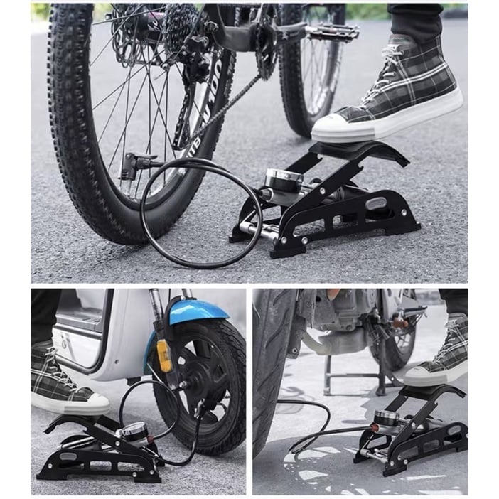 Bơm xe đạp xe máy xe hơi áp suất cao có đồng hồ đo áp suất rất đẹp hàng phân phối chính hãng gọn gàng độ bền cao