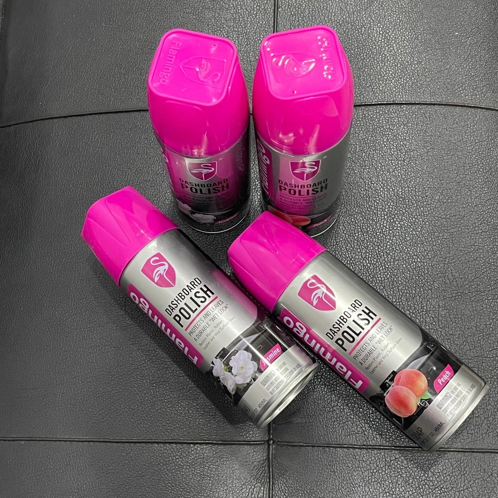 Bình xịt dưỡng bóng nội thất ô tô mùi đào nhẹ nhàng FLamingo F004 DashBoard Polish dung tích 450ml dịu mát thiên nhiên