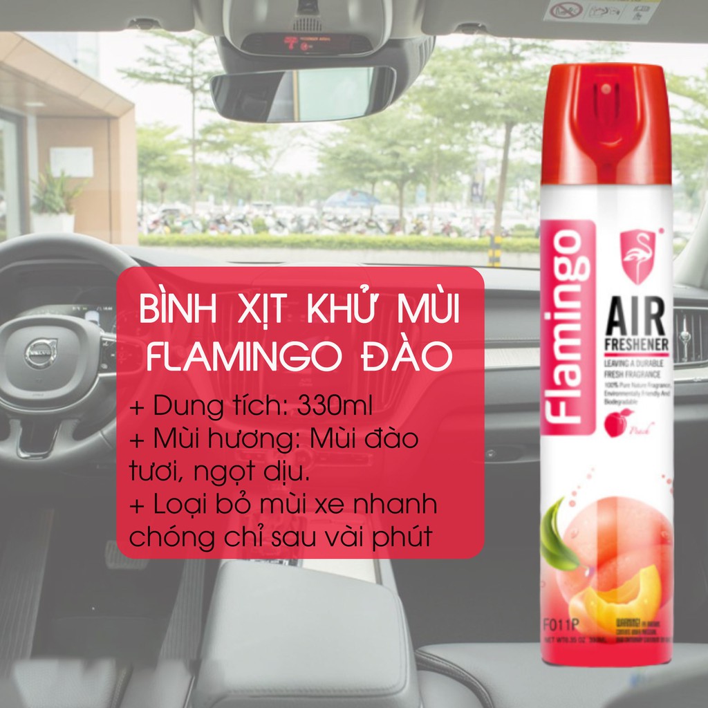 Bình Xịt Khử Mùi Hôi Ô Tô hoặc phòng ngủ Flamingo F011 330ml hương thơm dịu mát mùi vanilla, hương nhài, hương hoa hồng, cafe, táo xanh, chanh.. thơm mát