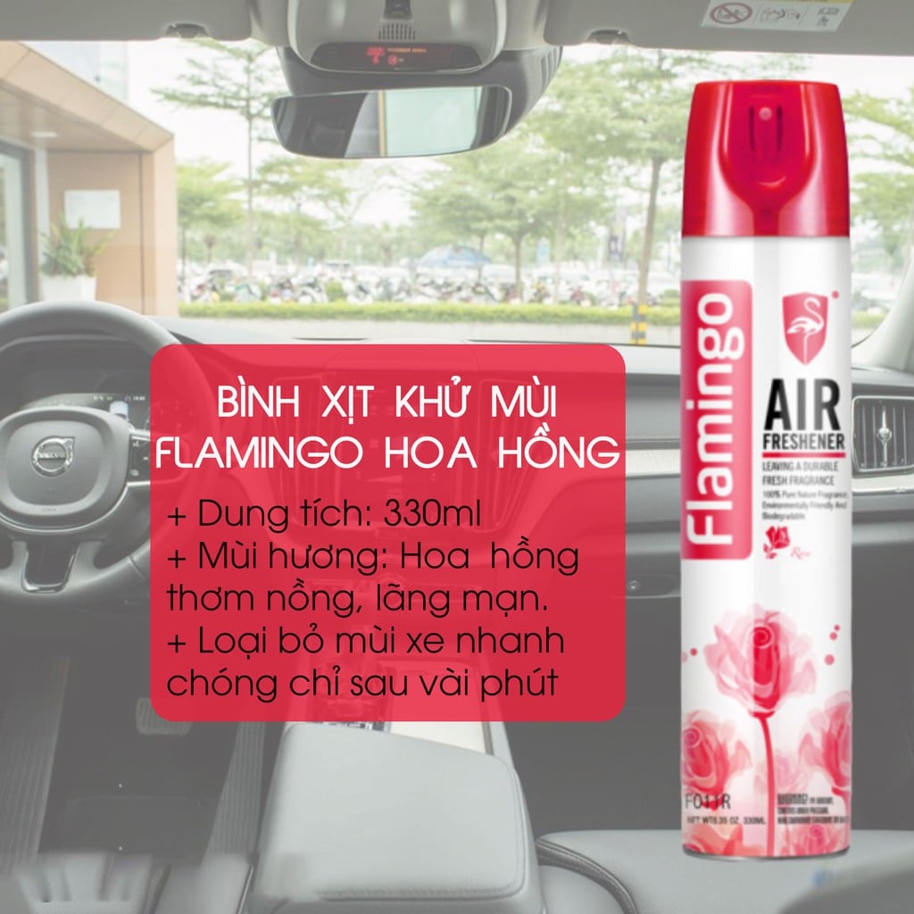 Bình Xịt Khử Mùi Hôi Ô Tô hoặc phòng ngủ Flamingo F011 330ml hương thơm dịu mát mùi vanilla, hương nhài, hương hoa hồng, cafe, táo xanh, chanh.. thơm mát