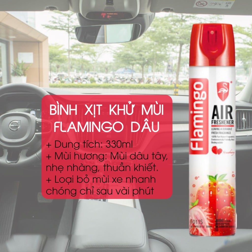 Bình Xịt Khử Mùi Hôi Ô Tô hoặc phòng ngủ Flamingo F011 330ml hương thơm dịu mát mùi vanilla, hương nhài, hương hoa hồng, cafe, táo xanh, chanh.. thơm mát