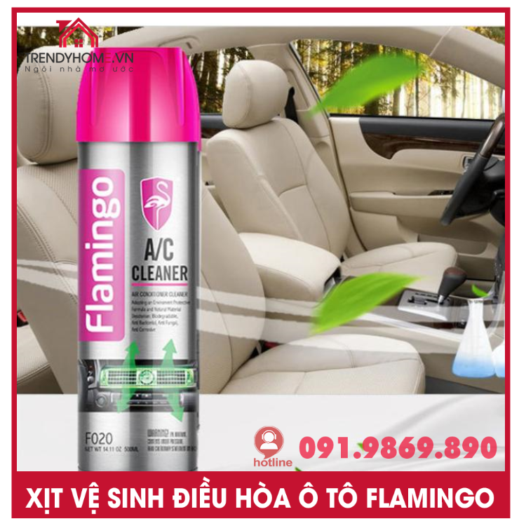 Bình xịt khử mùi và vệ sinh dàn lạnh điều hòa ô tô Flamingo F020 Air Condition 500ml