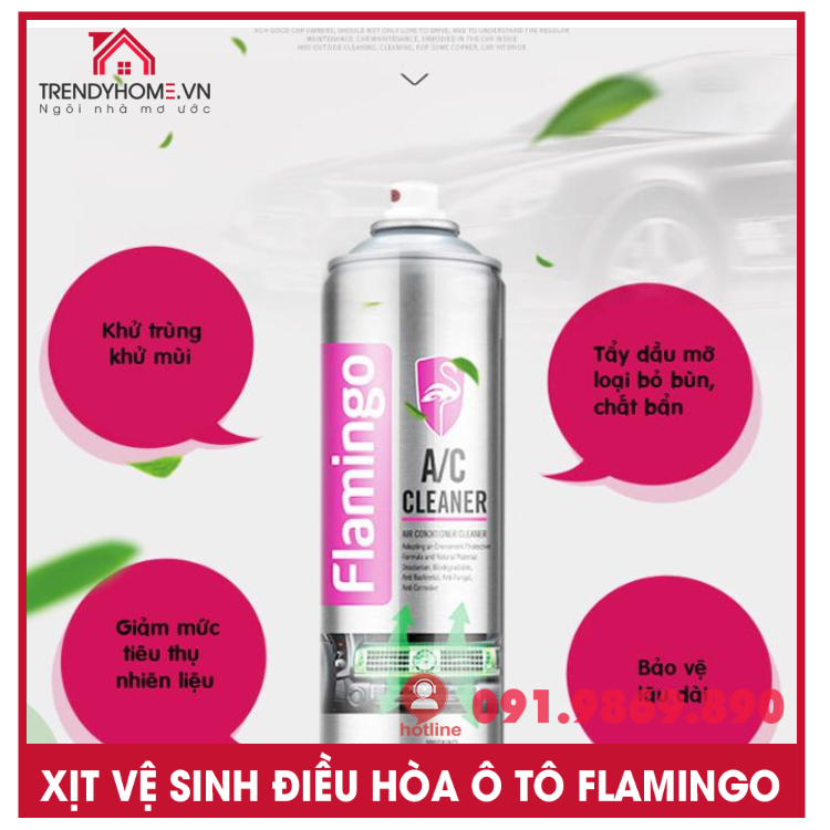 Bình xịt khử mùi và vệ sinh dàn lạnh điều hòa ô tô Flamingo F020 Air Condition 500ml