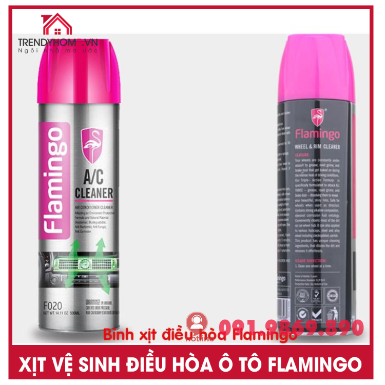 Bình xịt khử mùi và vệ sinh dàn lạnh điều hòa ô tô Flamingo F020 Air Condition 500ml
