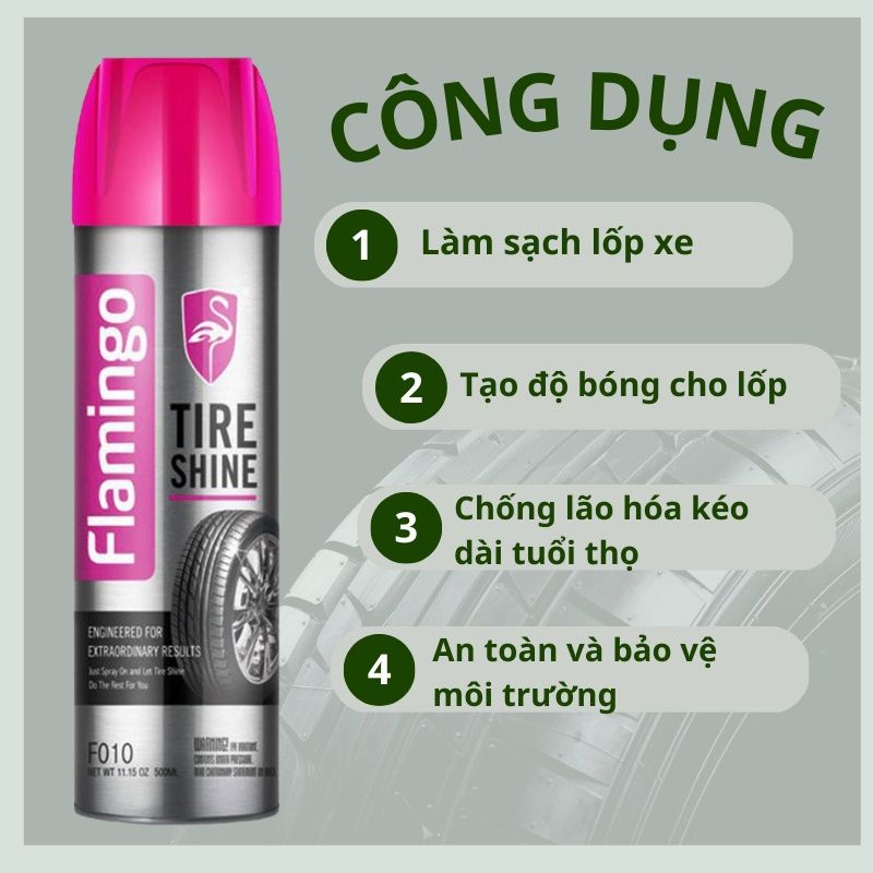 Chai Xịt Bóng Lốp Xe Phục Hồi Và Làm Sáng Lốp Xe Ô Tô Thương Hiệu Flamingo Tire Shine F010
