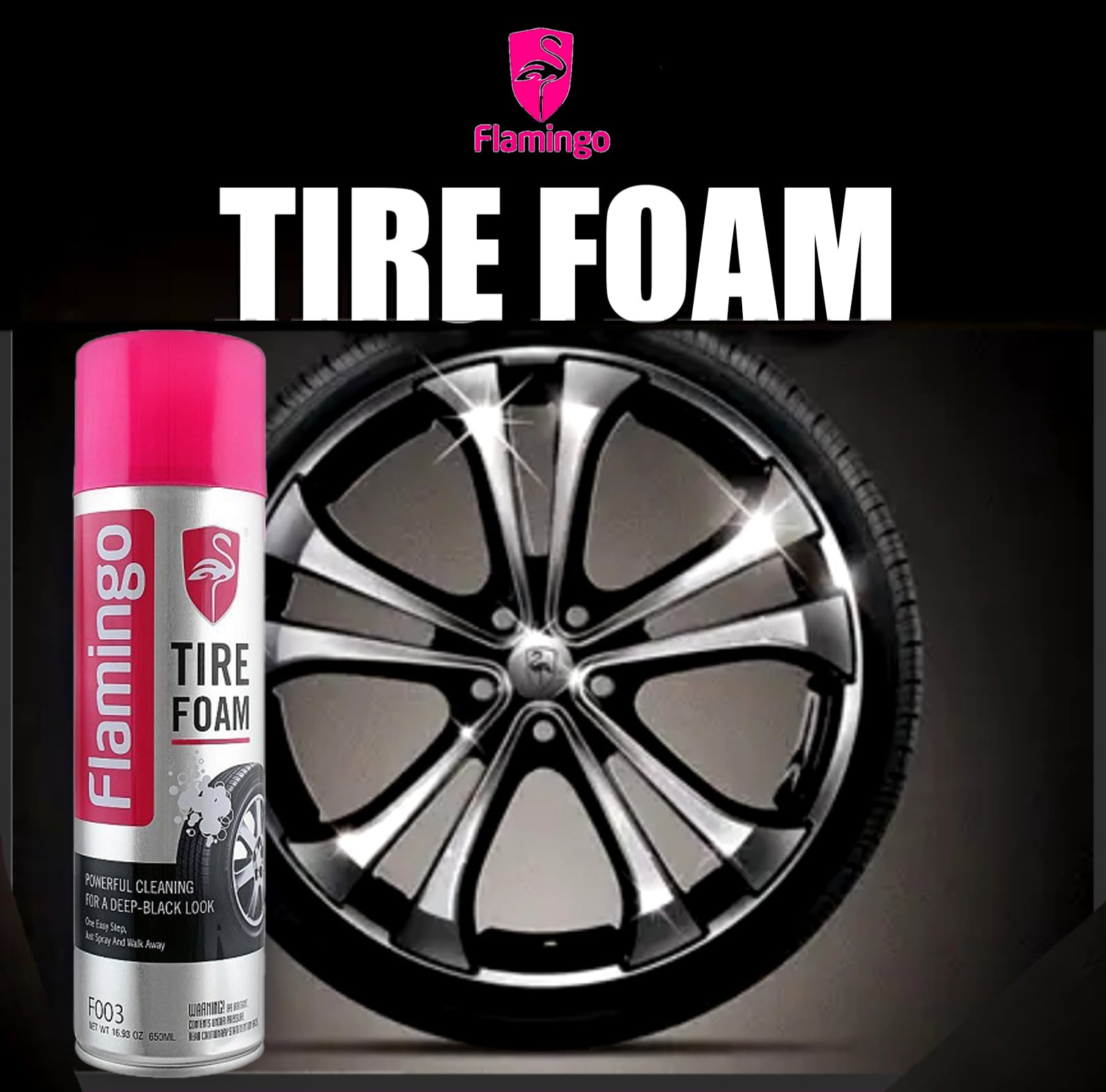 Chai Xịt Bọt Bóng Lốp Xe vệ sinh lốp Flamingo Tire Foam ( F003 ) 650ml