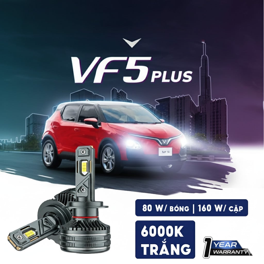 2 Bóng Đèn Cos Pha LED VinFast VF5 / VF5 Plus LED H7 Đèn Pha/ Cos - Trắng 6000K / 90W - 160W