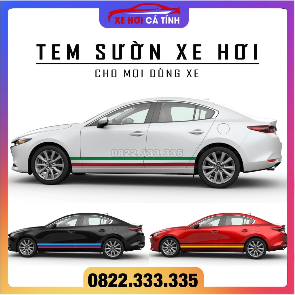 3 mét Decal Tem Sườn Xe Ô Tô chọn mẫu Mẫu Cờ Đức, Pháp, Italy, Performance, Decal Dán Sườn Xe Ô Tô Đẹp Nhất