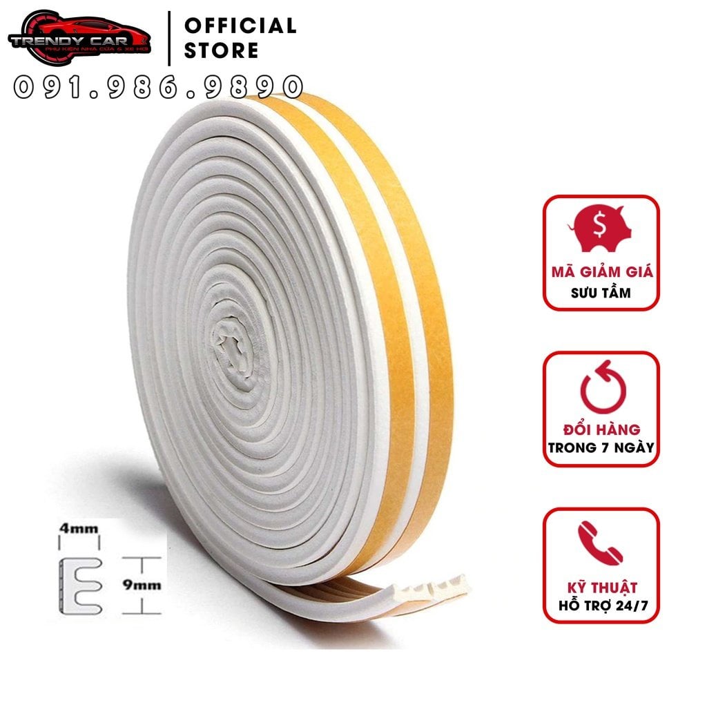 5m gioăng cao su dán type E 9x4mm chống ồn cánh cửa cách âm khi gió lùa Phụ kiện cửa nhà Uy tín