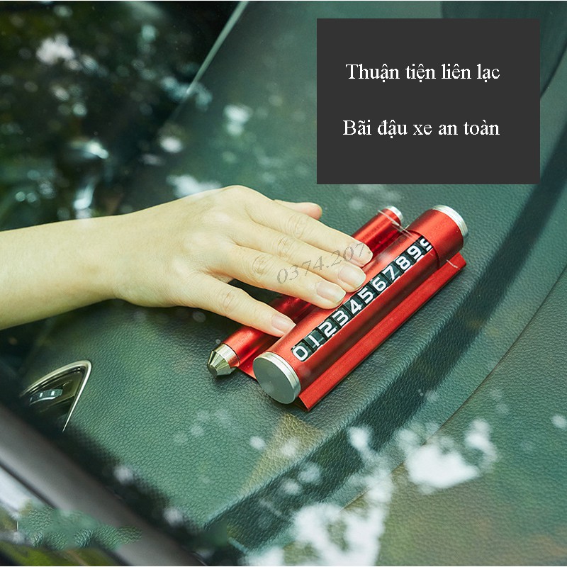 Bảng số điện thoại ô tô có giá đỡ, tặng kèm sáp thơm kiêm búa phá kính chất liệu kim loại cao cấp