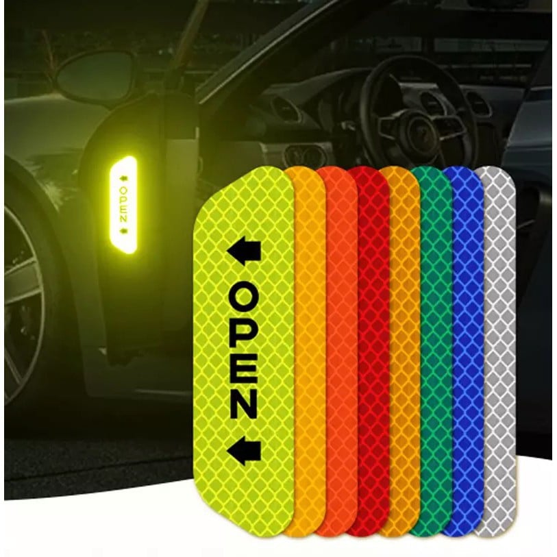 Bộ 4 decal dán phản quang trang trí ô tô OPEN cánh cửa xe ô tô - Phản Quang báo hiệu cửa xe đang mở loại tốt nhiều màu
