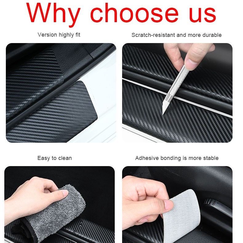 Bộ 4 Miếng Da Sợi Carbon dán Chống Trầy Nẹp bước chân Cửa Xe Hơi  Decal bậc vân carbon trơn Chống Trầy Xước Bậc Cửa