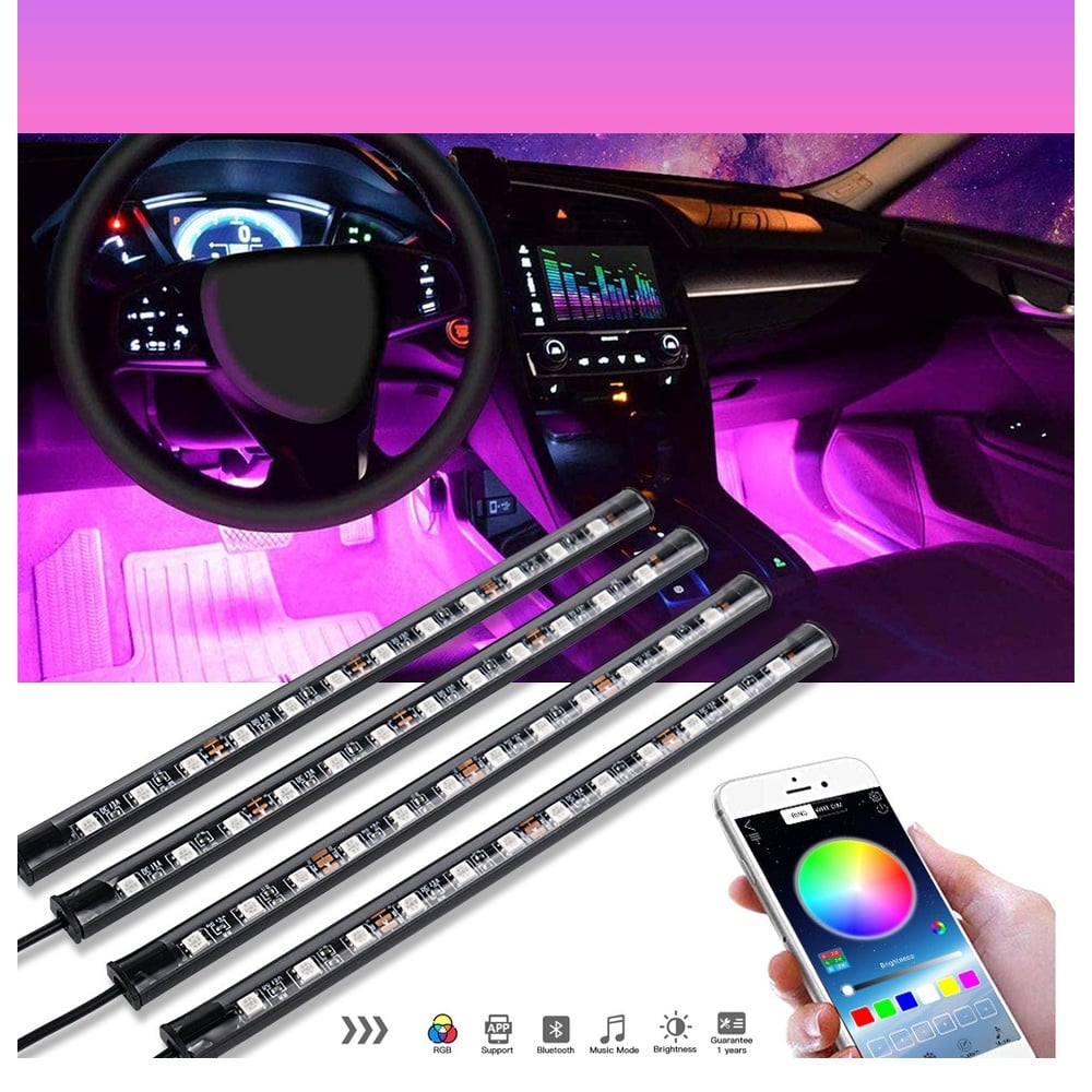 Bộ Đèn LED nội thất nhiều màu nguồn tẩu sạc gắn gầm xe có Điều Khiển App điện thoại tiếng việt bật theo nhạc, mờ đậm