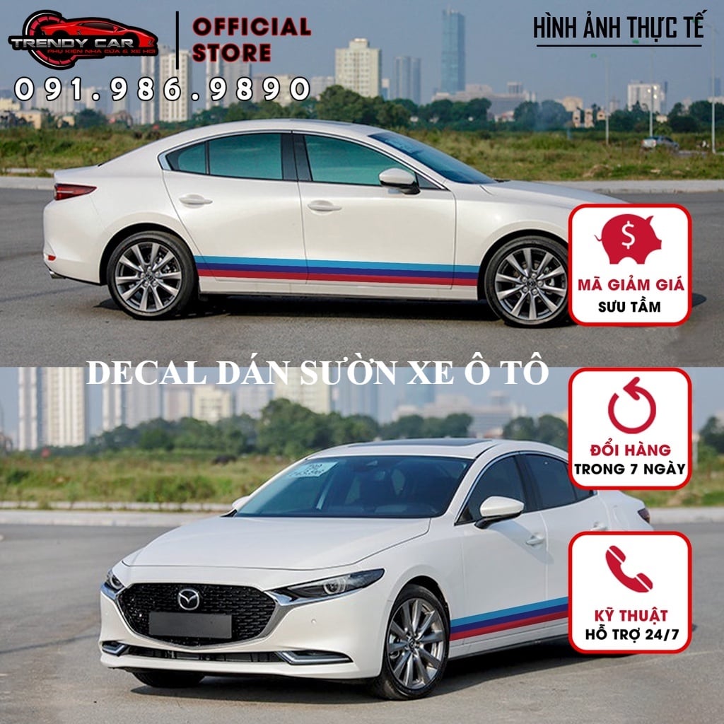 Combo 3 mét Decal Tem Sườn Xe Ô Tô chọn mẫu Mẫu Cờ Đức, Pháp, Italy, Performance, Decal Dán Sườn Xe Ô Tô Đẹp Nhất