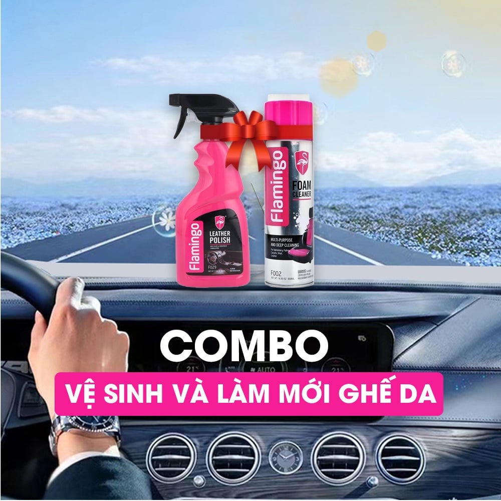 Combo chăm sóc ghế da sofa tại nhà, tẩy sạch vệ sinh và dưỡng bóng ghế da như mới Flamingo dành cho ô tô và ghế gia đình