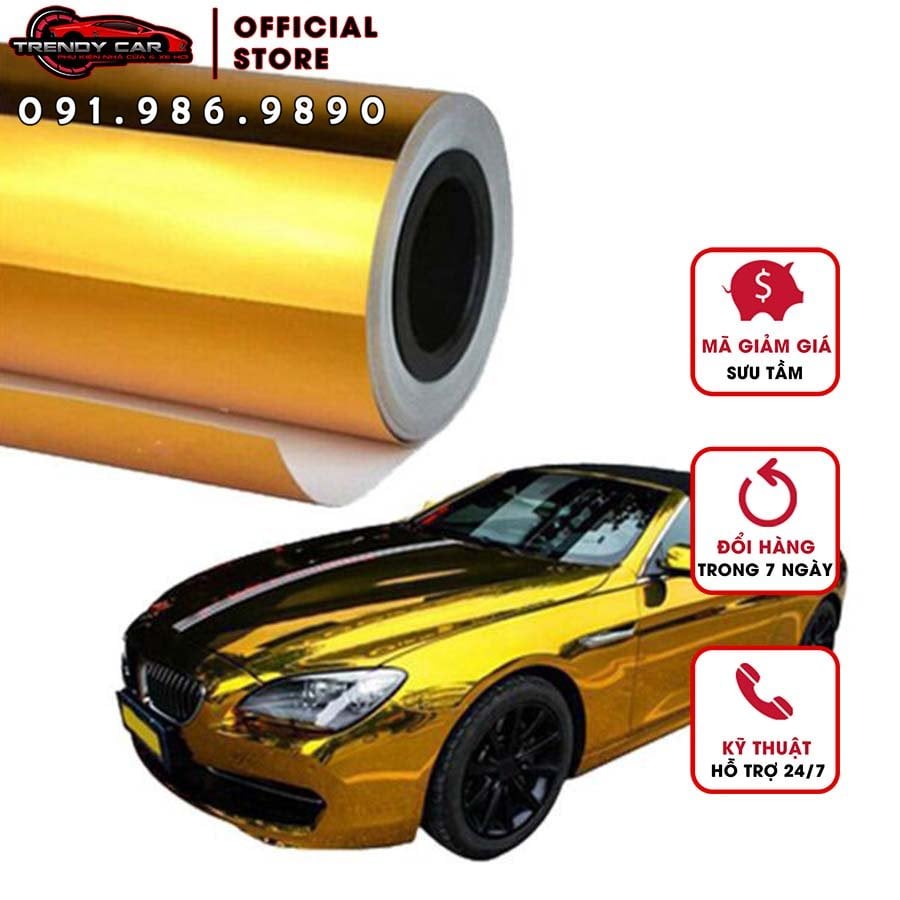 Decal trang trí ô tô chrome màu bạc/vàng tráng gương chống trầy dán xe cao cấp {Khổ lớn}